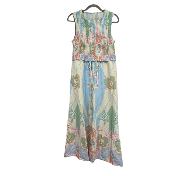 Boho Floral Print Two Piece Set Women’s XL | Smocked Crop Tank & Wide Leg Pants - Picture 13 of 14